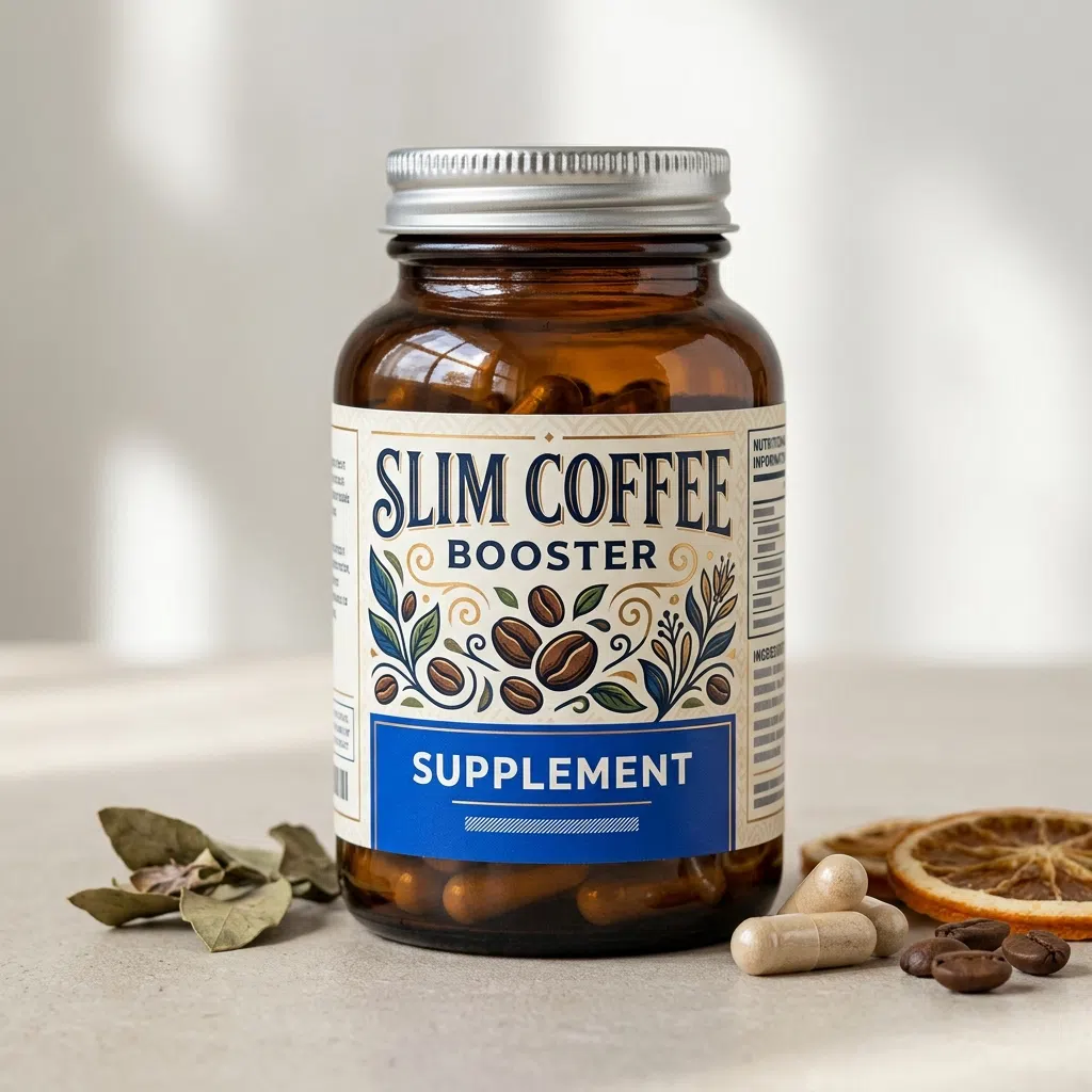 Slim Coffee Booster product box - compact square navy and purple pack